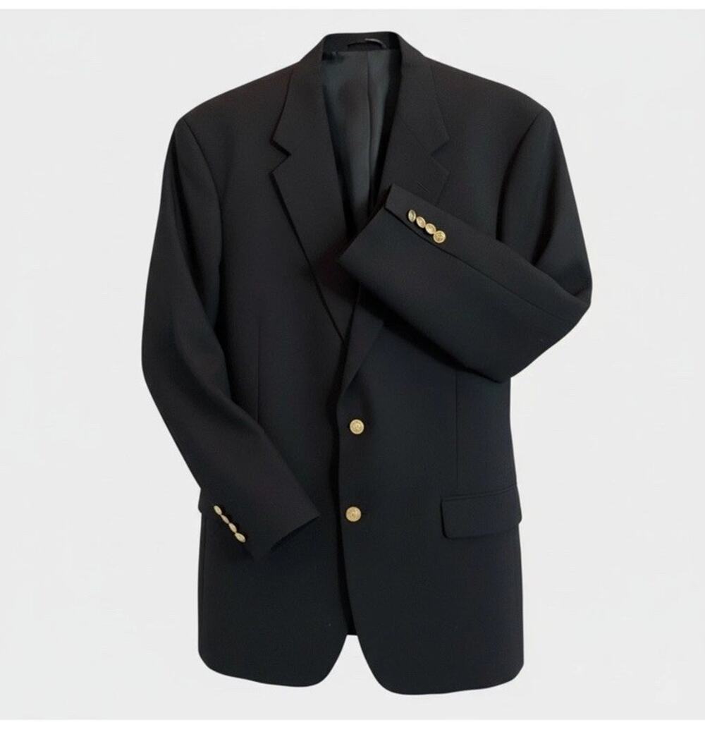 Wimbledon Dillards Mens Sport Coat Size 43R Black Wool Blend Blazer Gold Button